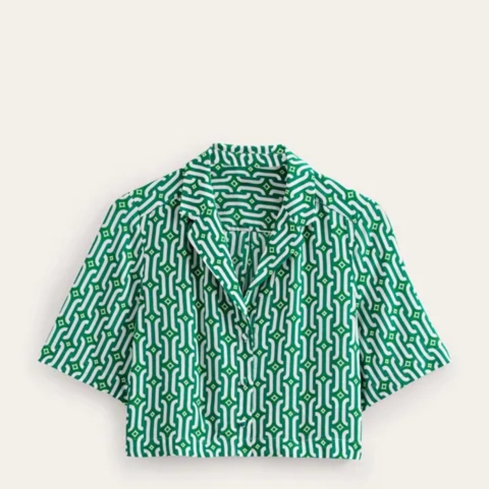 Boden Green Geometric Crop Top